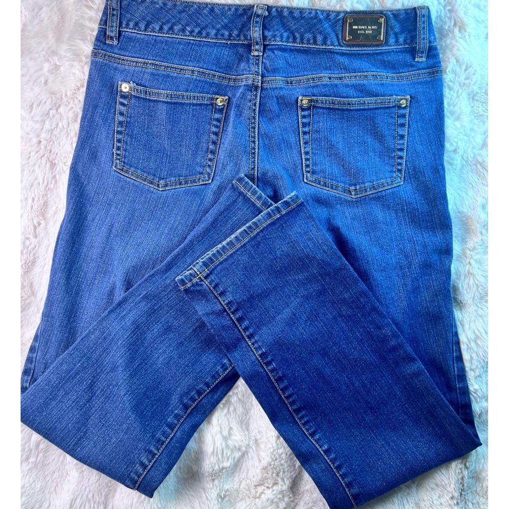 Michael Kors Womens Straight Leg Jeans Medium Blue Denim Gold Logo Size 10 A17